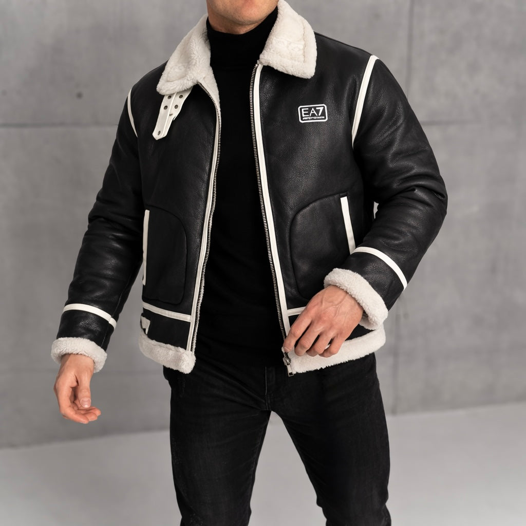 EA7 emporio armani odinė striukė su kailiuku vyriška
